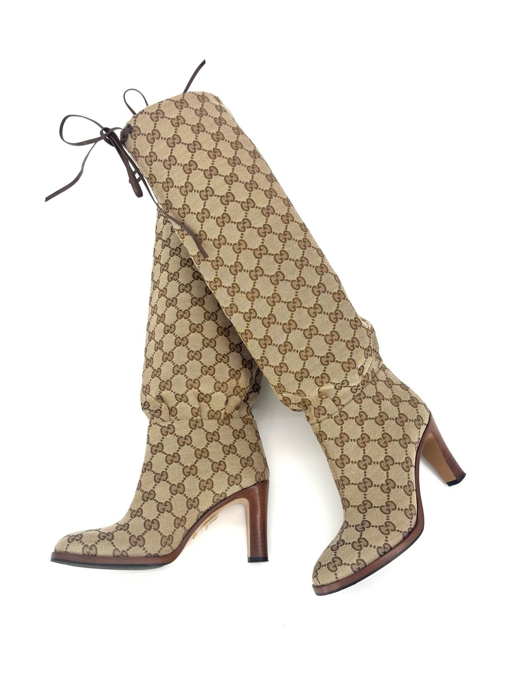 Gucci Lisa Monogram Slouch Knee High Heeled Pull On Boots 35.5 - Picture 7 of 10